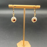 White coin pearls with garnet inset on 14kgf leverback earrings