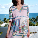 V Neck Coach Print Pink
