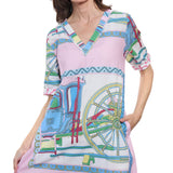 V Neck Coach Print Pink