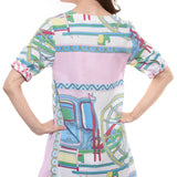 V Neck Coach Print Pink