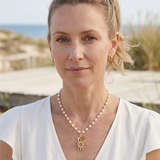 White freshwater pearls necklace with sun, starfish and citrine