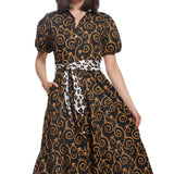 Litchfield Dress Black & Gold Swirl Print