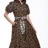 Litchfield Dress Black & Gold Swirl Print