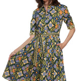 Mrs Maisel Green, Rust & Navy Ornate Print