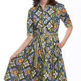 Mrs Maisel Green, Rust & Navy Ornate Print