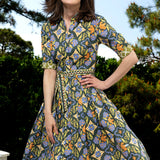Mrs Maisel Green, Rust & Navy Ornate Print