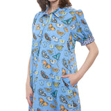 Left Bank Puff Sleeve Dress Butterfly Print On Cotton Voile
