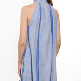 Gulf Coast Halter Dress Blue White Yarndyed Stripe