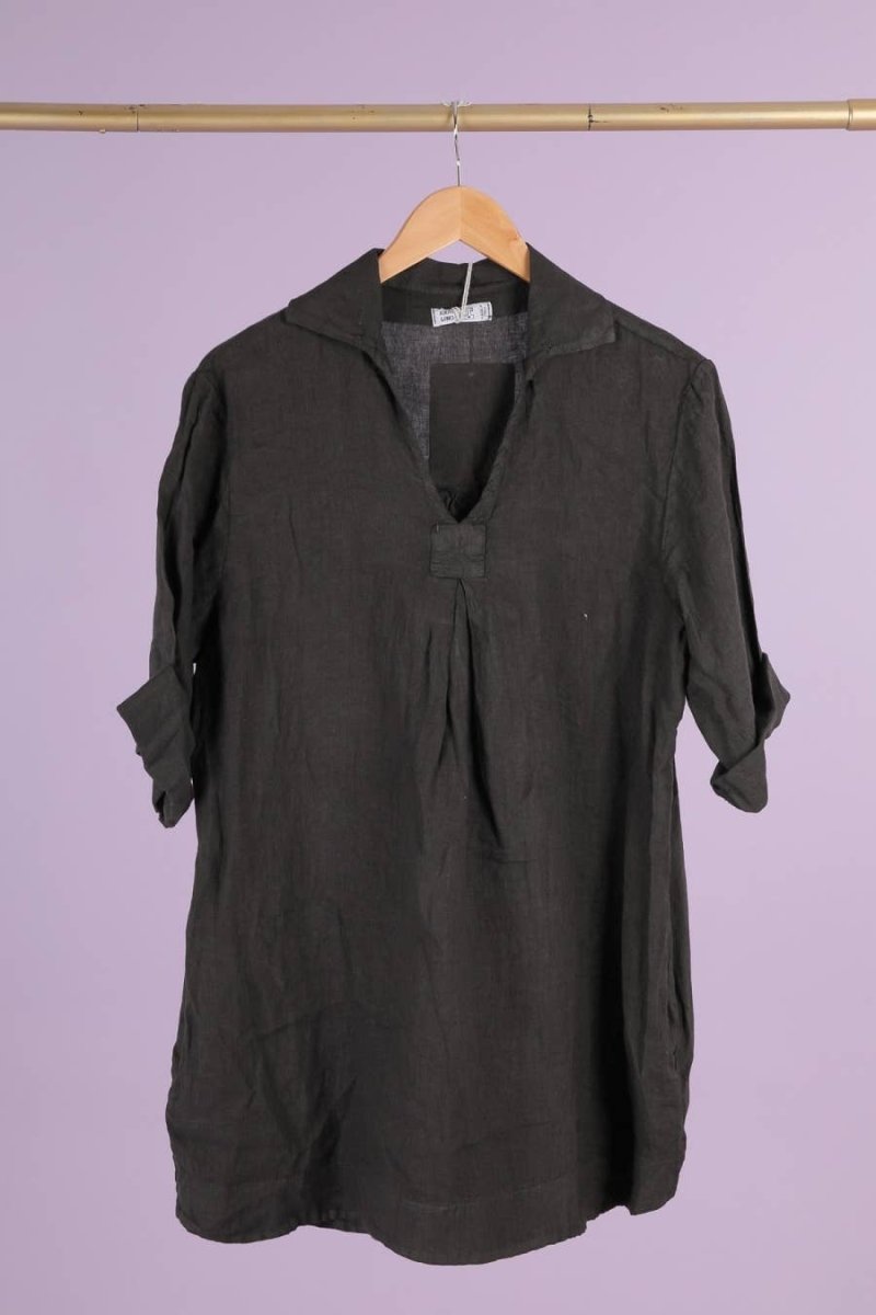 680080 100% LINEN blouse: Dark greyla maison des fibres naturelles