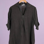 680080 100% LINEN blouse: Dark greyla maison des fibres naturelles