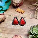 Large Red Spiny Oyster Teardrop Stud Earrings with Beaded Wire
