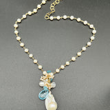 Round Pearls with Fireball Pearl and Blue Topaz Necklace