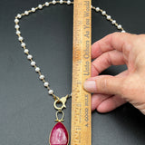 Ruby Pendant with Freshwater Pearls on a Pavè Diamond Clasp