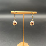 White coin pearls with garnet inset on 14kgf leverback earrings