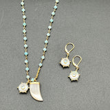 White coin pearl with blue topaz earrings