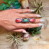 Red Spiny & Green Turquoise Adjustable Ring