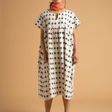Meadow Dress - Ikat Squares Natural Black