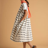 Meadow Dress - Ikat Squares Natural Black