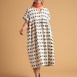 Meadow Dress - Ikat Squares Natural Black