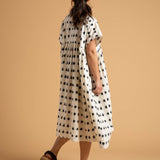 Meadow Dress - Ikat Squares Natural Black