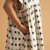 Meadow Dress - Ikat Squares Natural Black