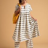 Meadow Dress - Ikat Squares Natural Black