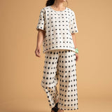 Mare Boxy Cropped Shirt Ikat Squares - Natural Black
