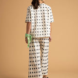 Mare Boxy Cropped Shirt Ikat Squares - Natural Black