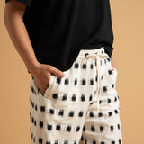 Shore Pant - Ikat Squares Natural Black