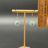 Larimar coin gemstones with blue topaz insets on 14kgf leverback earrings