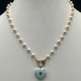 Larimar Heart Pendant with Peridot Inset & Freshwater Pearls