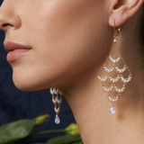 Pearl Crescent Bridal Chandelier Earrings