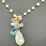 Round Pearls with Fireball Pearl and Blue Topaz Necklace