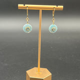 Larimar coin gemstones with blue topaz insets on 14kgf leverback earrings