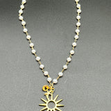 White freshwater pearls necklace with sun, starfish and citrine