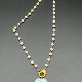 Larimar Heart Pendant with Peridot Inset & Freshwater Pearls