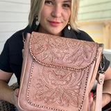 The Kimberly| Hand-Tooled Leather Messenger Bag