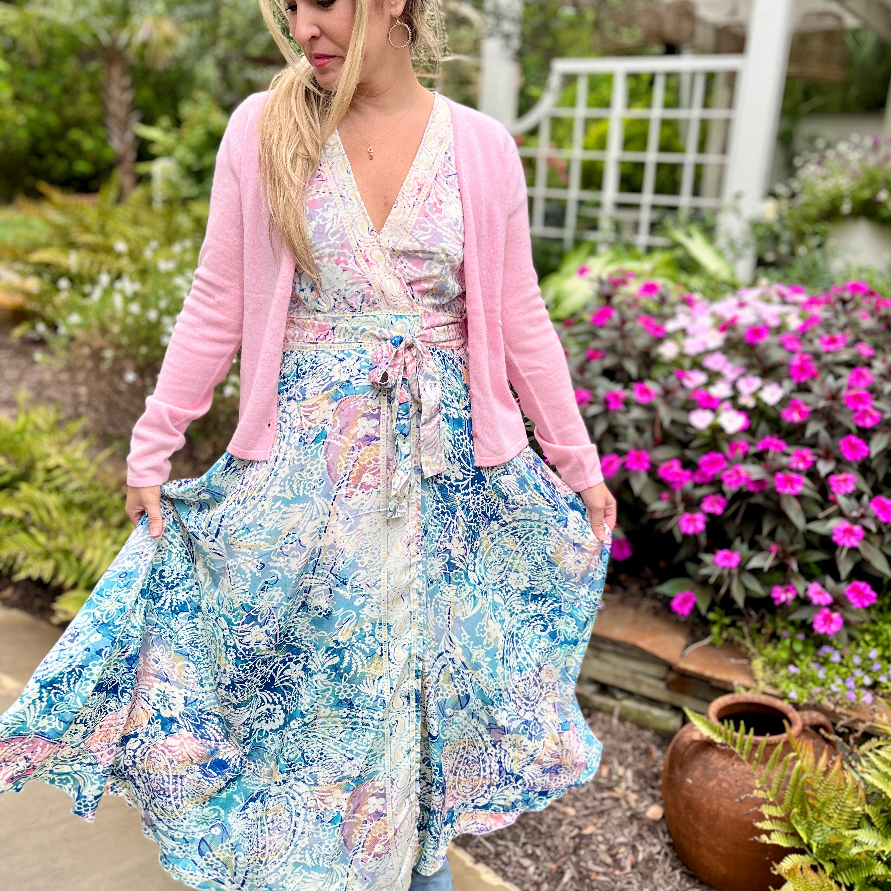 Repurposed Sari Wrap Dress with Cap Sleeve