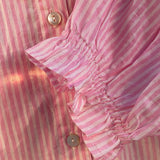 Good Girlfriend Shirt Short Sleeve with Ruffle Trim Menswear Stripe Tickled Pink