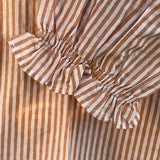 Good Girlfriend Shirt with Ruffle Trim Menswear Stripe Mocha