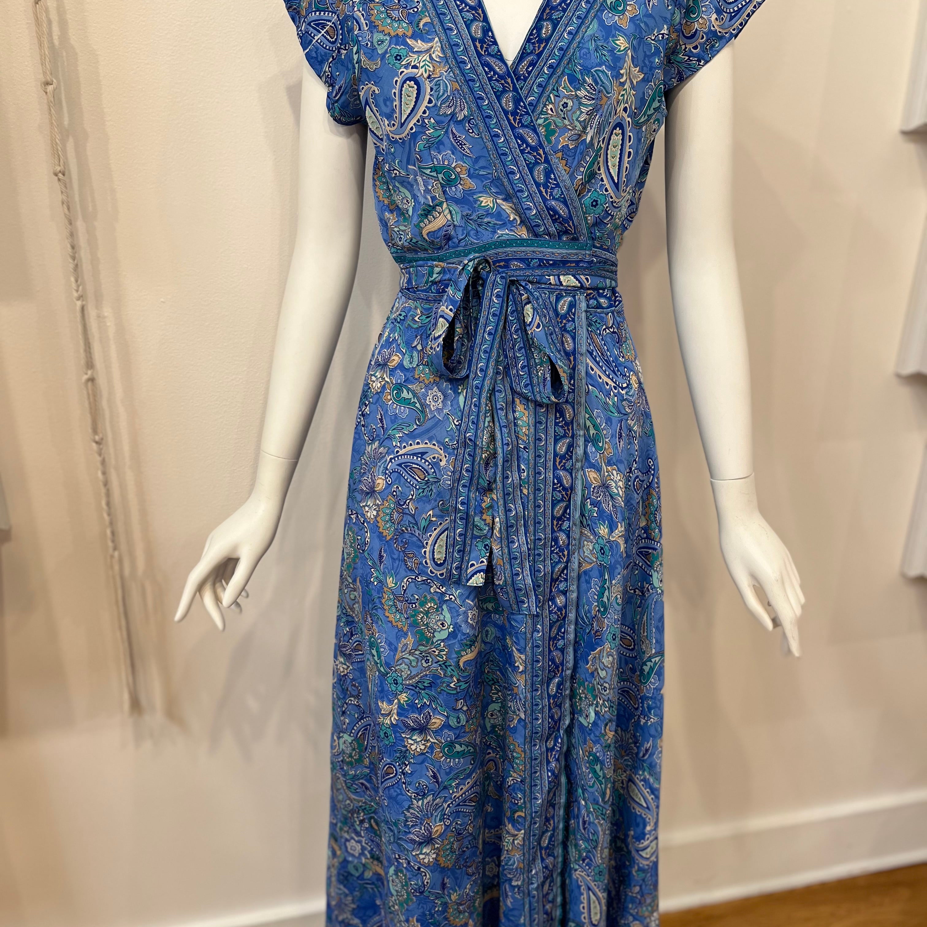 Repurposed Sari Wrap Dress with Cap Sleeve