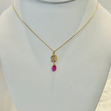 Pink Sapphire & White Natural Zircon Necklace #4244-A-B-wnz/ps-G