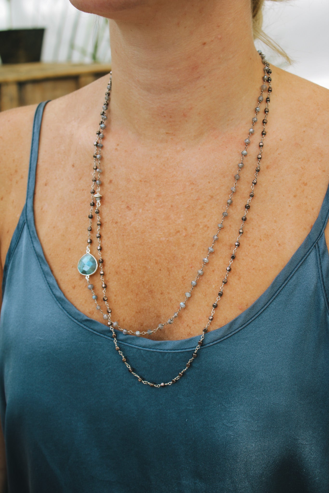 Labradorite & Hematite Double Chain Necklace