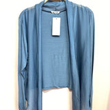 Crop Cardigan with Metallic Trim Accent: Denim Blue / One Size
