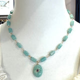 Amazonite Oval Pendant With Amethyst And Amazonite Tube Short Necklace