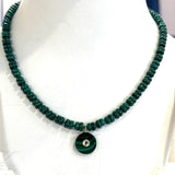 Malachite Round Pendant With White Topaz With Malachite Heishi Gemstones