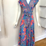 Repurposed Sari Wrap Dress with Cap Sleeve