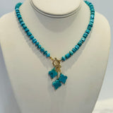 Turquoise Heishi Gemstones With 3 Clover Turquoise Drops Necklace