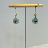 Aquamarine Coin With Garnet Centers Leverback Earrings