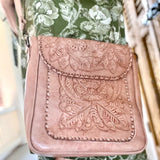 The Kimberly| Hand-Tooled Leather Messenger Bag